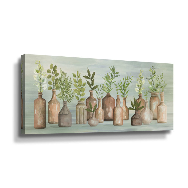 " Greenery In Bottles III ", 18" H x 36" W x 2" D, Wrapped Canvas