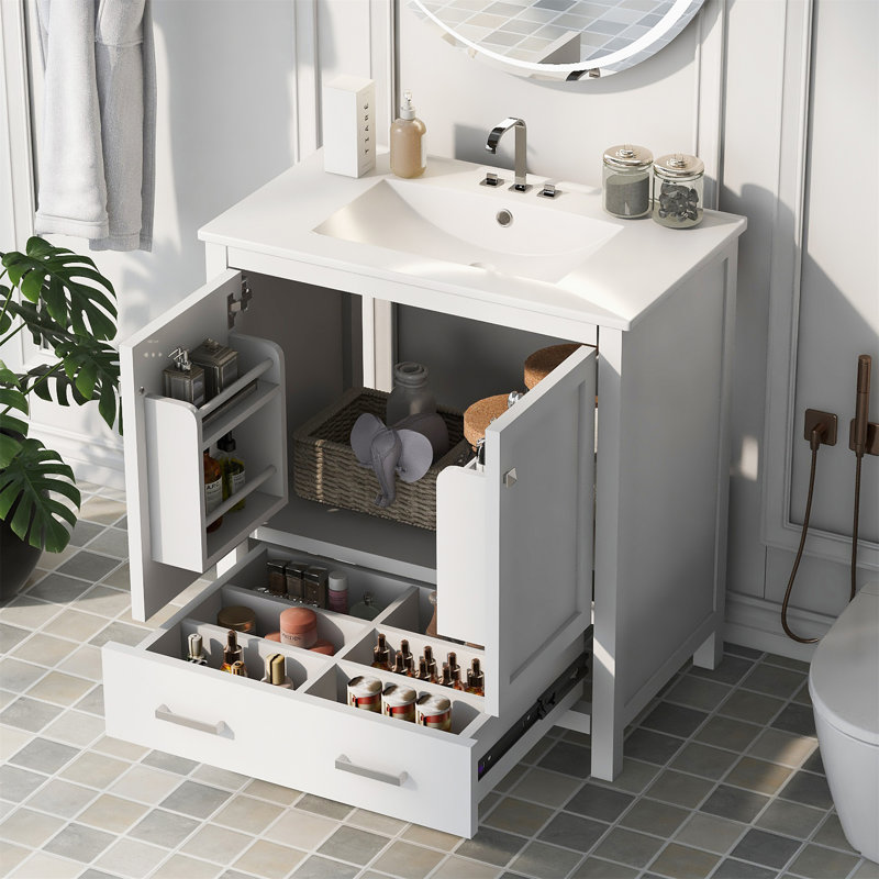30" White Bathroom Vanity With Single Sink