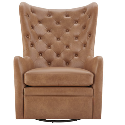 Waverly Upholstered Faux Leather Tufted Swivel Wingback Chair