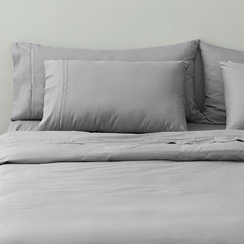 Queen Sheet Set, 100% Combed Cotton, Extra Soft, Breathable, 4 Pcs, Queen Size Bed, Grey, Gray, Queen