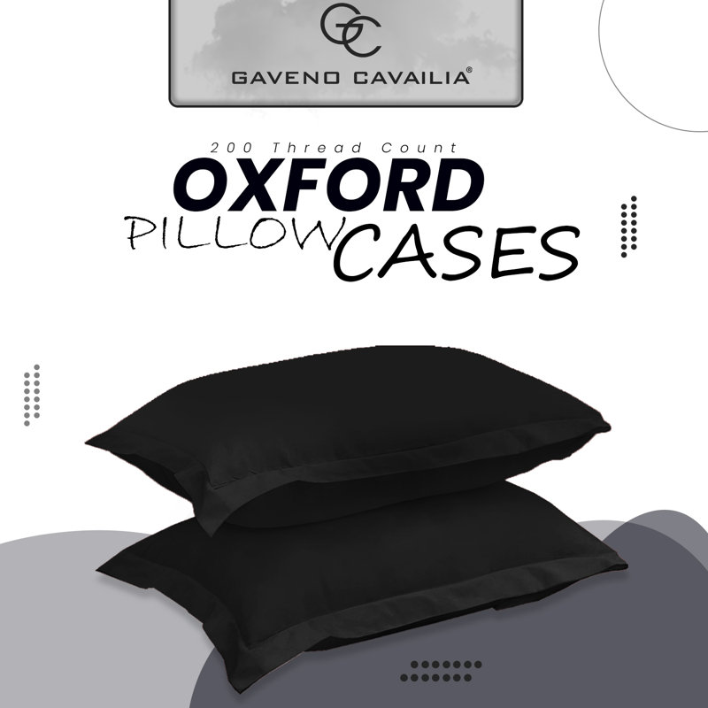 Luxury 200 TC Cotton Oxford Pillowcase Set Soft Smooth Breathable Fabric with 5cm Edge Border Durable Comfortable Easy Care Bedding Pair