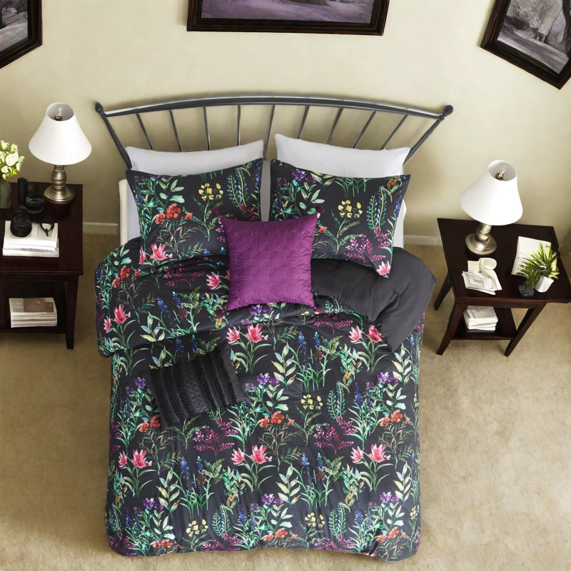 Black King Comforter Bedding Set, Luxurious Softspun Polyester, Glam Farmhouse Style
