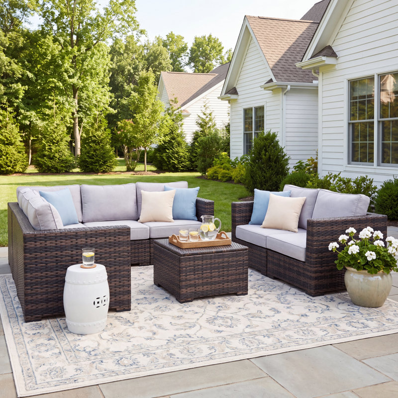 Carbary Wicker Fully Assembled 6 - Person Seating Group with Cushions, Espresso