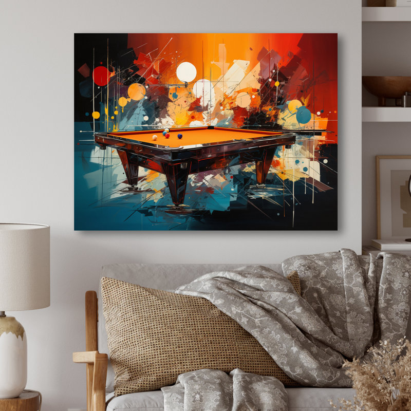 " Billard Vibrant Break II ", Black Floater Framed Canvas, 24" H x 32" W