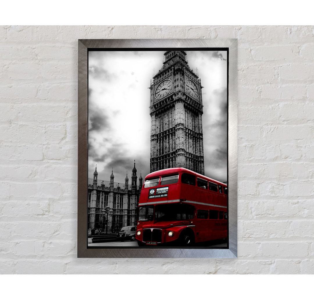 Roter Londoner Bus Big Ben B N W - Einzelner Bilderrahmen Kunstdrucke