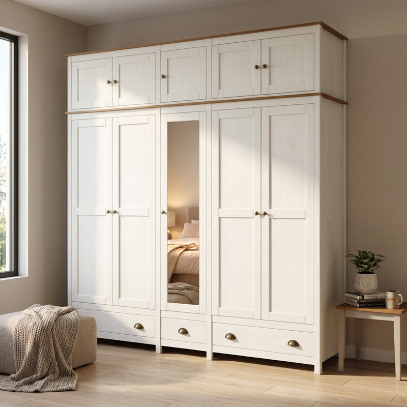 Armoire 86,7 po avec tablettes réglables Topazio, Blanc/naturel
