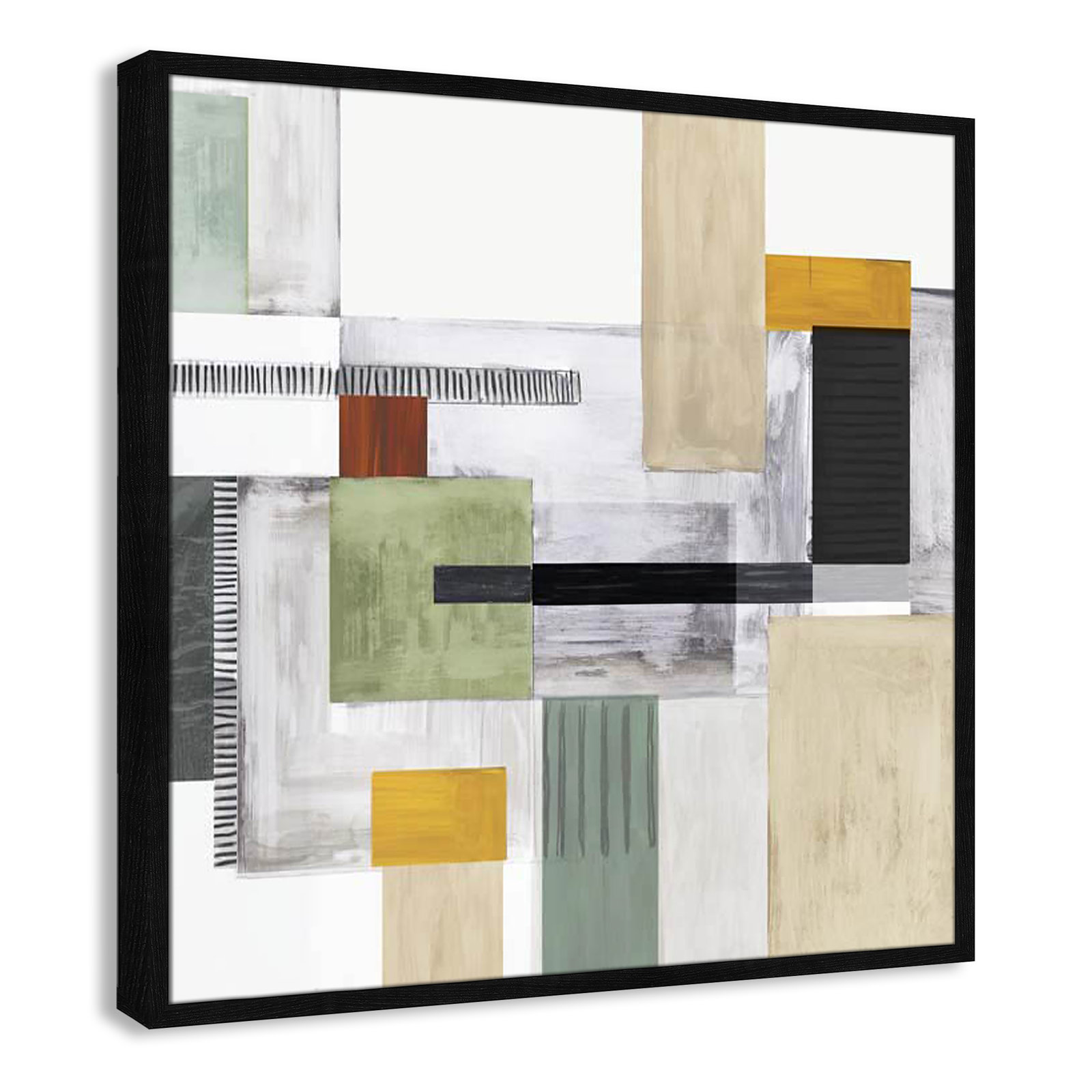 Playful Blocks Print, 32" H x 32" W x 0.75" D, Black Slim Framed