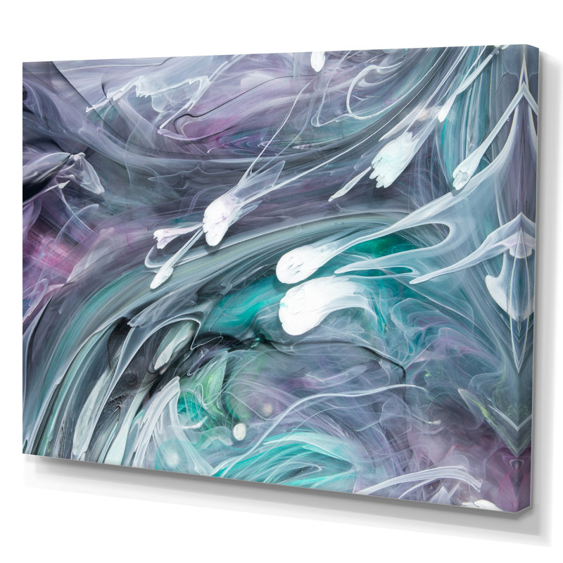 Turquoise et mauve liquide Flow Art II - œuvre d'art moderne sur toile, H 8 po x l 12 po x P 1 po, Toile tendue