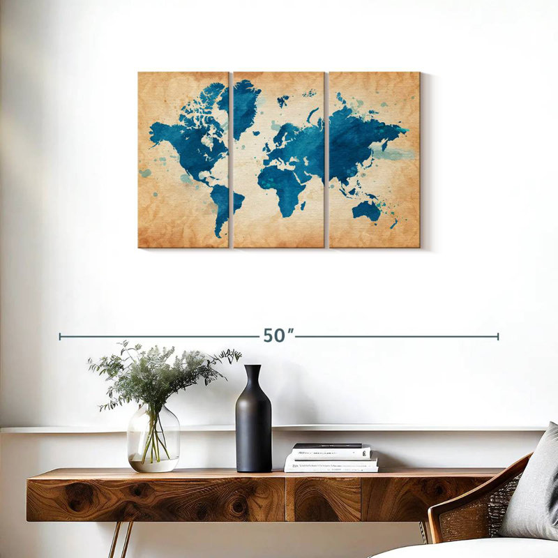 Aliaz Textured Blue World Map, 20" H x 33" W
