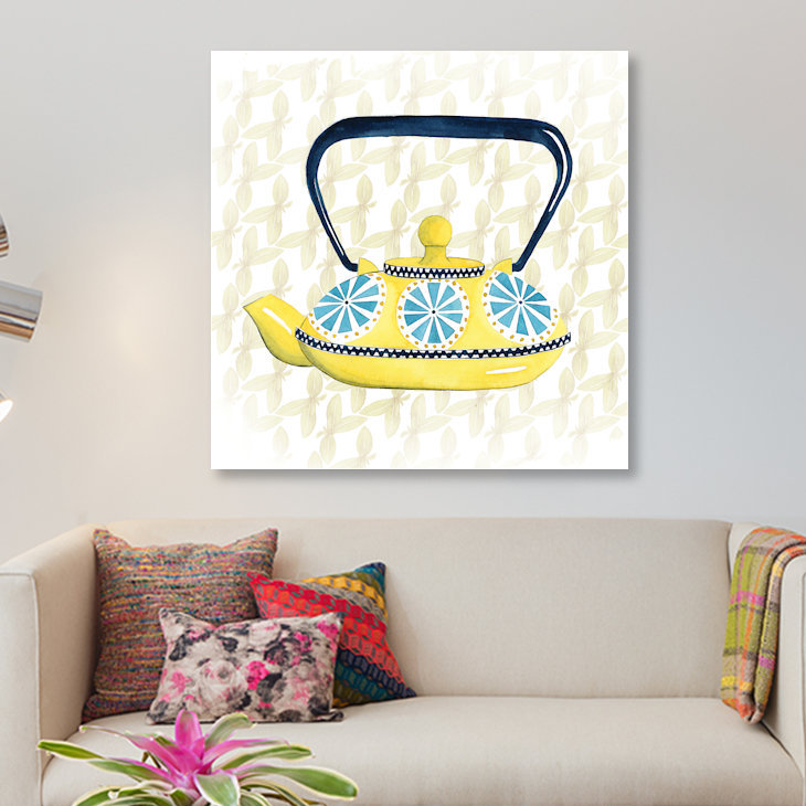 « doux théière ii », reproduction d’impression sur toile, H 18 po x l 18 po x P 1,5 po, Toile tendue, Pas de tapis