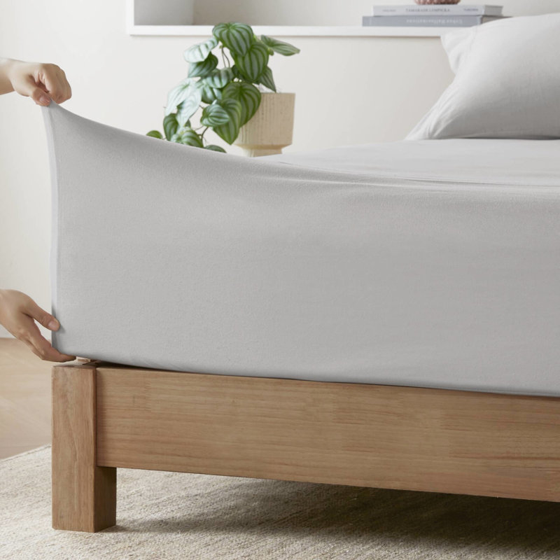 Draps en mélange de coton toutes saisons - durabilité tricotée, 50%, lavable à la machine, 1 drap plat, 2 taies d'oreiller ajustées, convient à un matelas de 16 po, drap de literie durable résistant à la chaleur et à l'absorption, jusqu'à gris