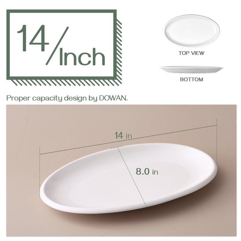  Ensemble de 2 plateaux de service ovales 2 pièces - Plateaux en porcelaine blanche de 14 po pour la viande, les hors-d'œuvre et les réceptions