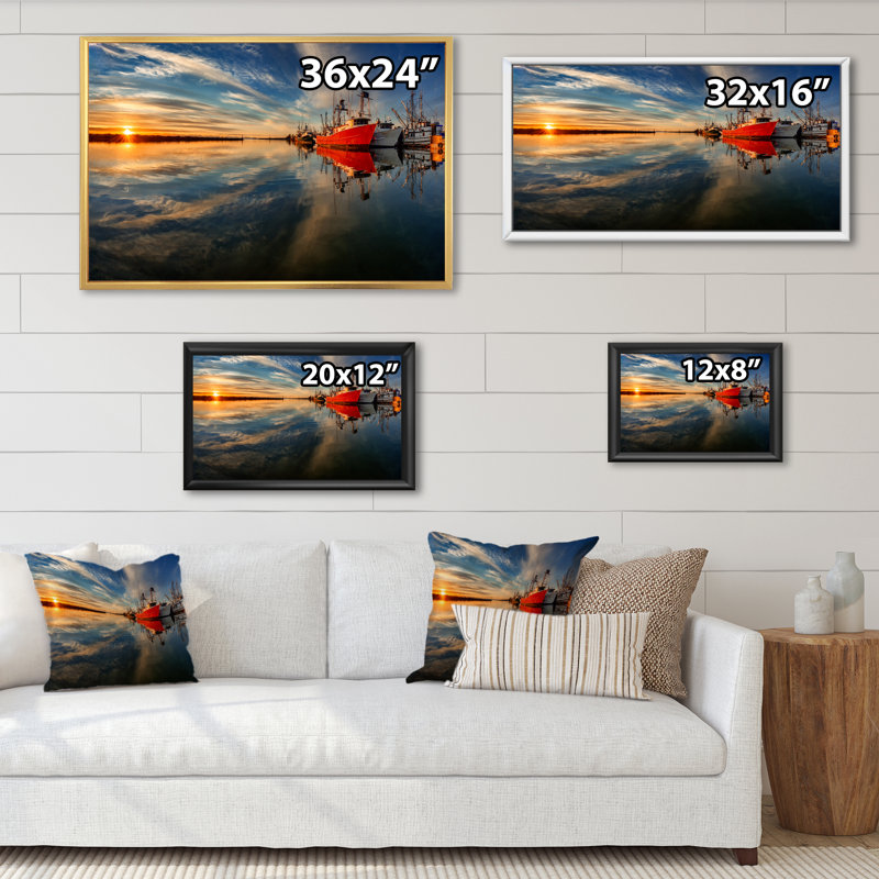 Coucher de soleil sur la rivière Sunset, H 24 po x l 36 po x P 1 po, Toile naturelle avec cadre flottant