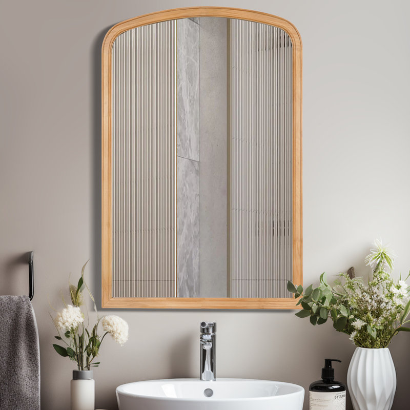 Lucena Wood Arched Rectangle Wall Mirror, 30" x 20", Natural Wood