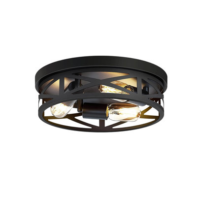 3-Light Black Metal Ceiling Light, OpenworkGeometric Flush Mount, No Shade Design, IndustrialCage Lamp for Bedroom Living Room Porch, E26Base