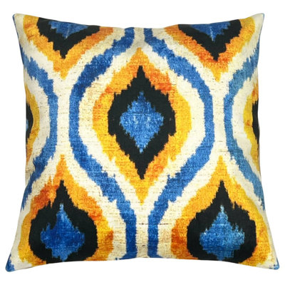 Turkish Style Ikat Pillow in Blue/Yellow/White/Black