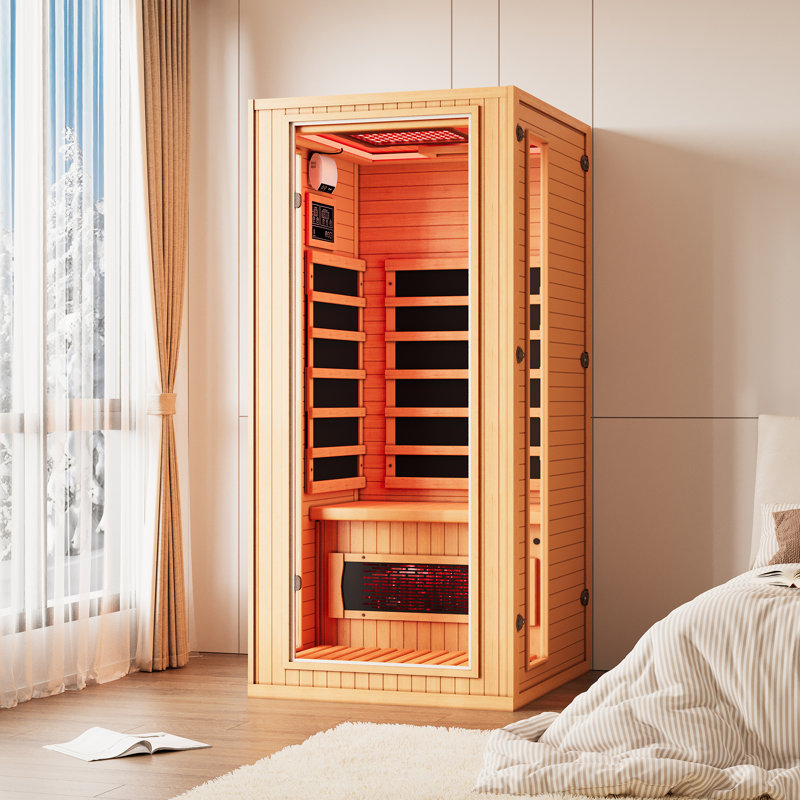 Erommy 1 - Person Infrared Sauna With Red Light Therapy, Home Sauna With Tempered Glass Door, Led Light And Bluetooth Speaker, Hemlock
