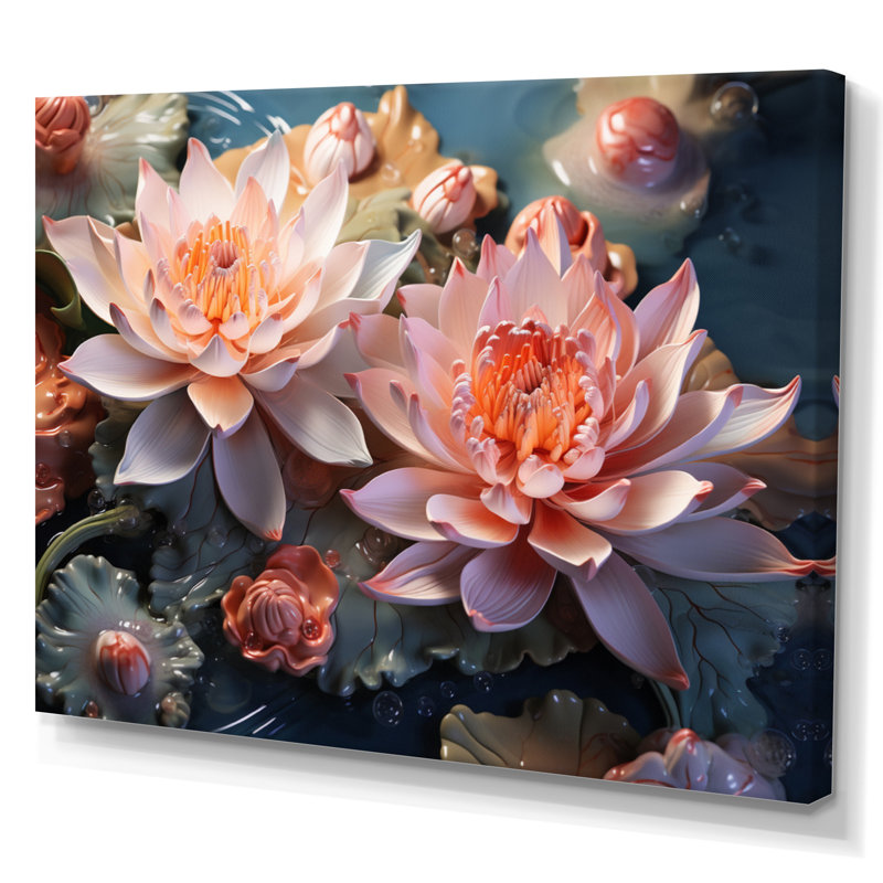 Mackenize Asian Art Lotus Pond, reproduction d'art sur toile encadrée, H 24 po x l 32 po x P 1 po, Toile tendue