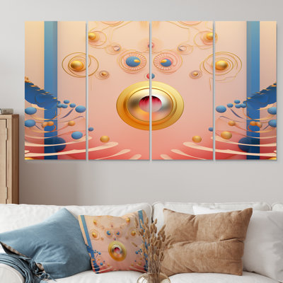 Ensemble de 4 pièces décoratives géométriques roses en forme de cercle doré