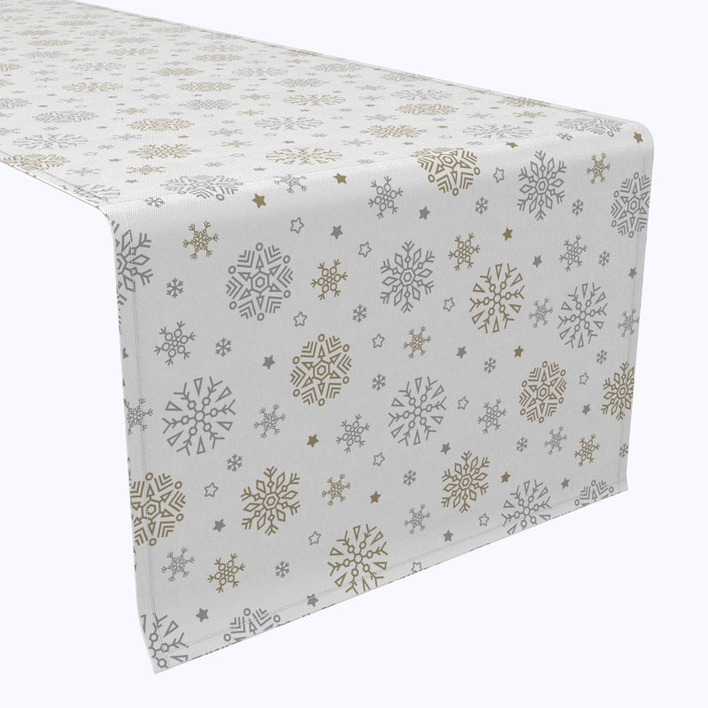 Efrian  Table Runner, 100% Cotton, Gold And Silver Snowflakes, 90" x 16"