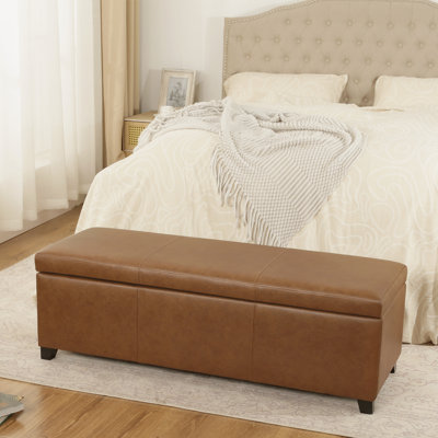 46-Inch Faux Leather Storage Ottoman Bench With Lift-Top, Decorative Stitching by Latitude Run