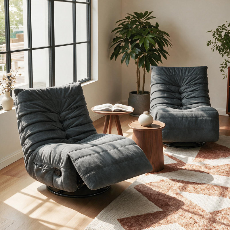 Fauteuil inclinable berçant moderne pivotant sans accoudoirs l 31,5 po, Gris