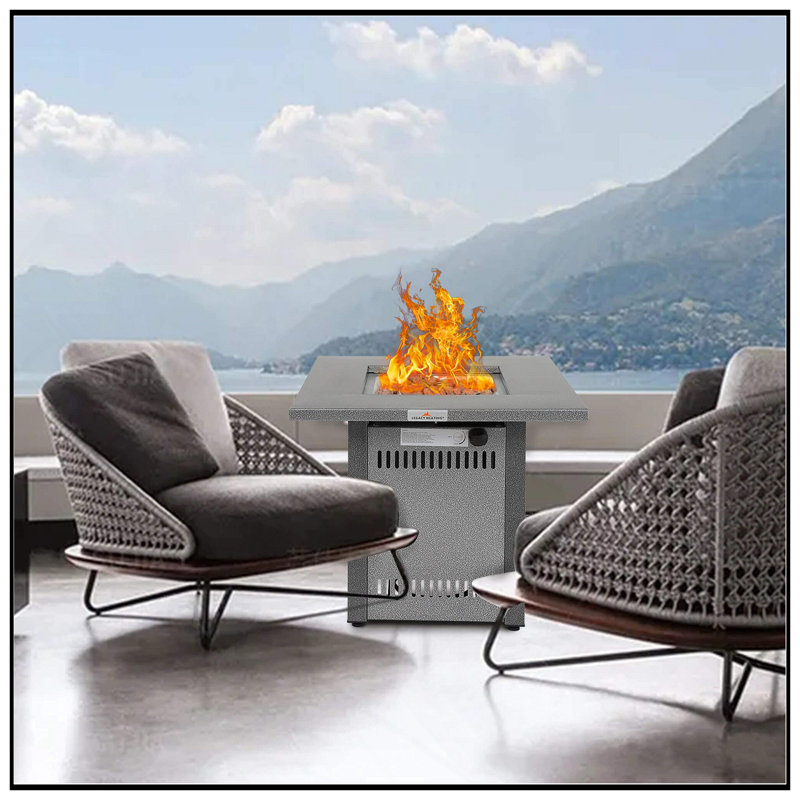 Durable 28" 50000 BTU Silver Outdoor Propane Gas Fire Pit Table, Outdside Patio Firepits Fireplace Dinning Tables With Lid & Lava Rock, 2-In-1 Firepit Table For Courtyard/Patio/Balcony
