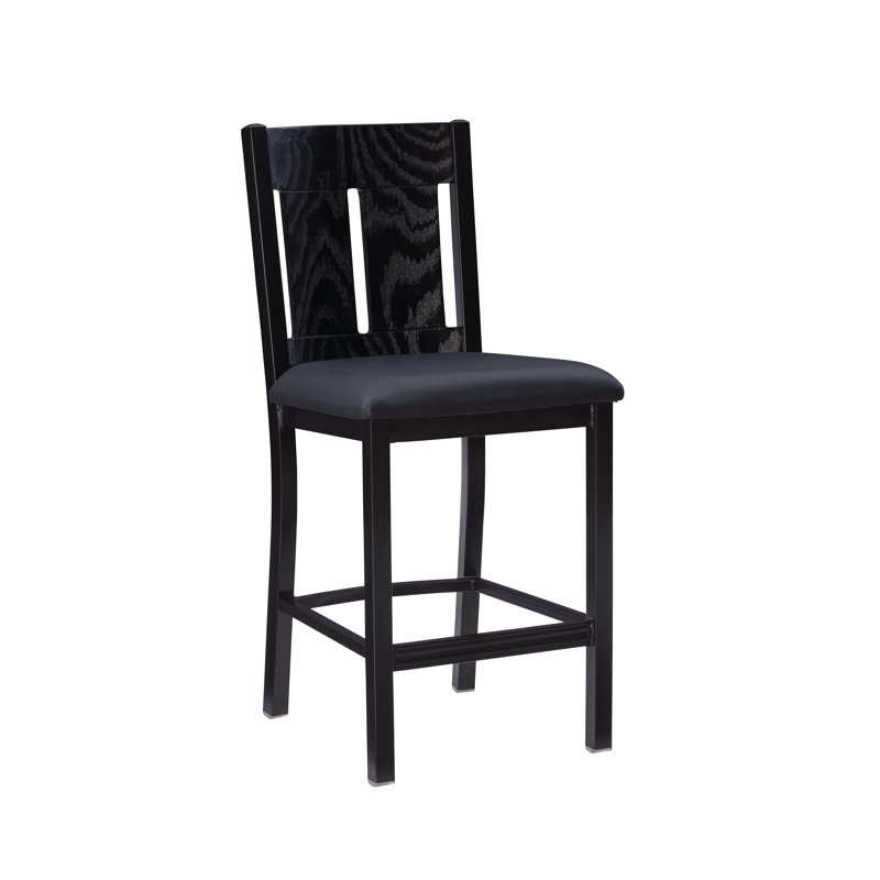Tabouret en bois avec pieds en métal et coussin en similicuir, Tabouret de comptoir (siège d'une hauteur de 24 p