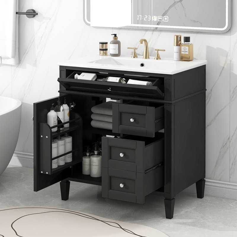 Meuble-lavabo de 30 po avec lavabo supérieur, Noir