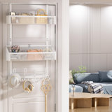 Over The Door Hooks Organizer With 12 Hooks, Over The Door Storage Rack With 2 Mesh Basket,Back Of Door Storage Organizer