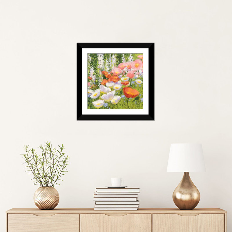 « jardin pastels ii », reproduction d’art sur toile, H 16 po x l 16 po x P 1 po, Papier d'art encadré noir, Blanc