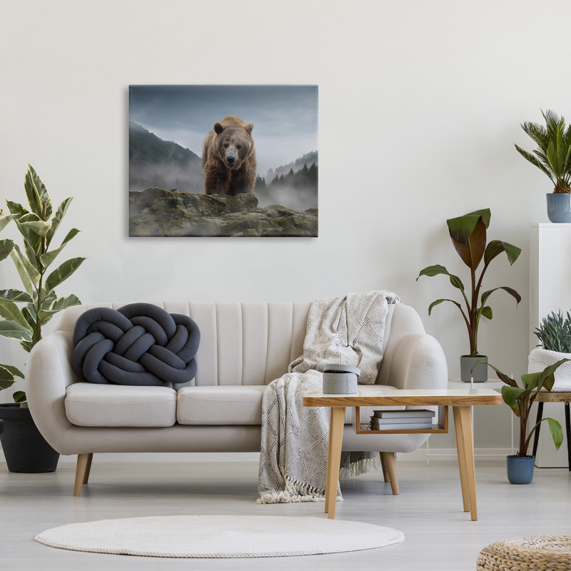 «Roaring Brown Grizzly Bear Rocky Mountain Top View» par Kelley Parker - impression, H 30 po x l 40 po x P 1,5 po