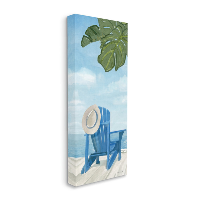 Chaise de plage botanique avec vue sur l'océan et bord de mer par Stellar Design Studio - Peinture, Toile tendue