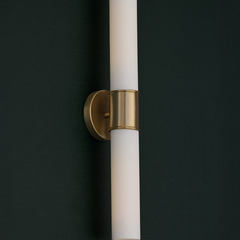 25.25"W x 5"H 2-Light Dual Sconce in Matte Brass with Soft White Glass
