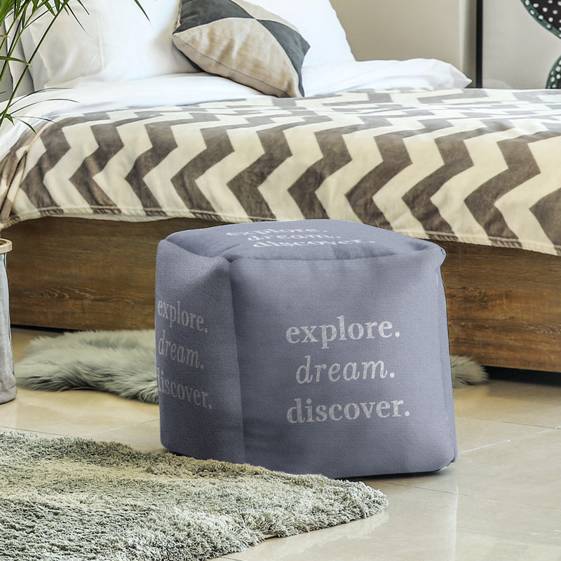 Upholstered Ottoman, Blue/White
