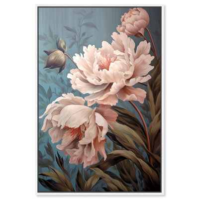 Art mural floral rétro sur pivoines rétro sur toile par Art Remedy