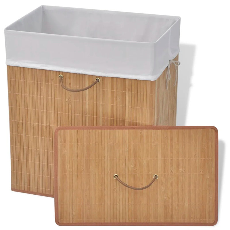 Bay Isle Home Bamboo Laundry Bin, Brown, Rectangular, 52cm H x 32cm W x 60cm D