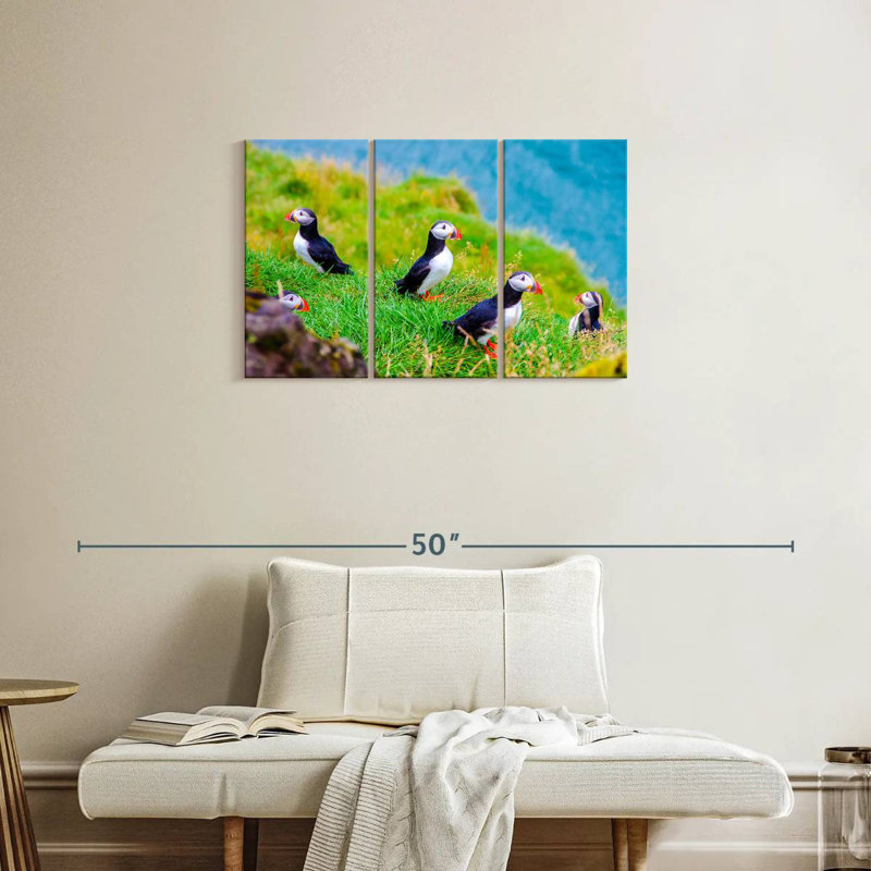 Brampt Puffins On Grass, 20" H x 33" W