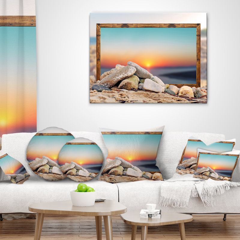 Coussin décoratif à effet de plage encadrée
