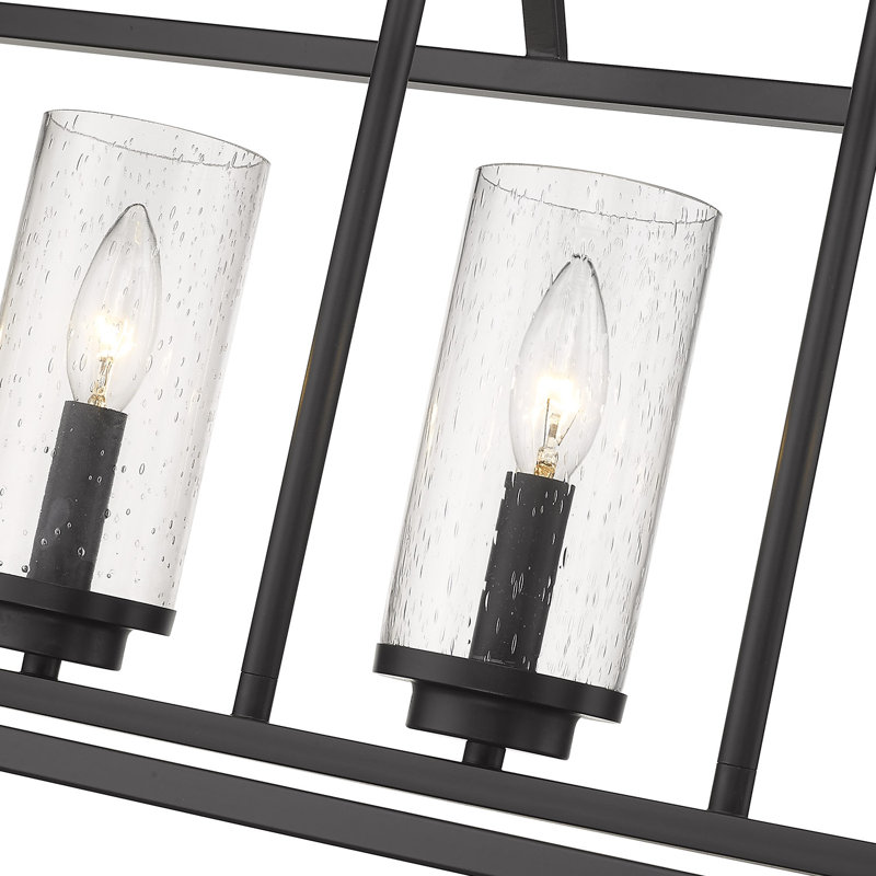 Skegness 5 - Light Matte Black Pendant, Matte Black, Seeded Glass