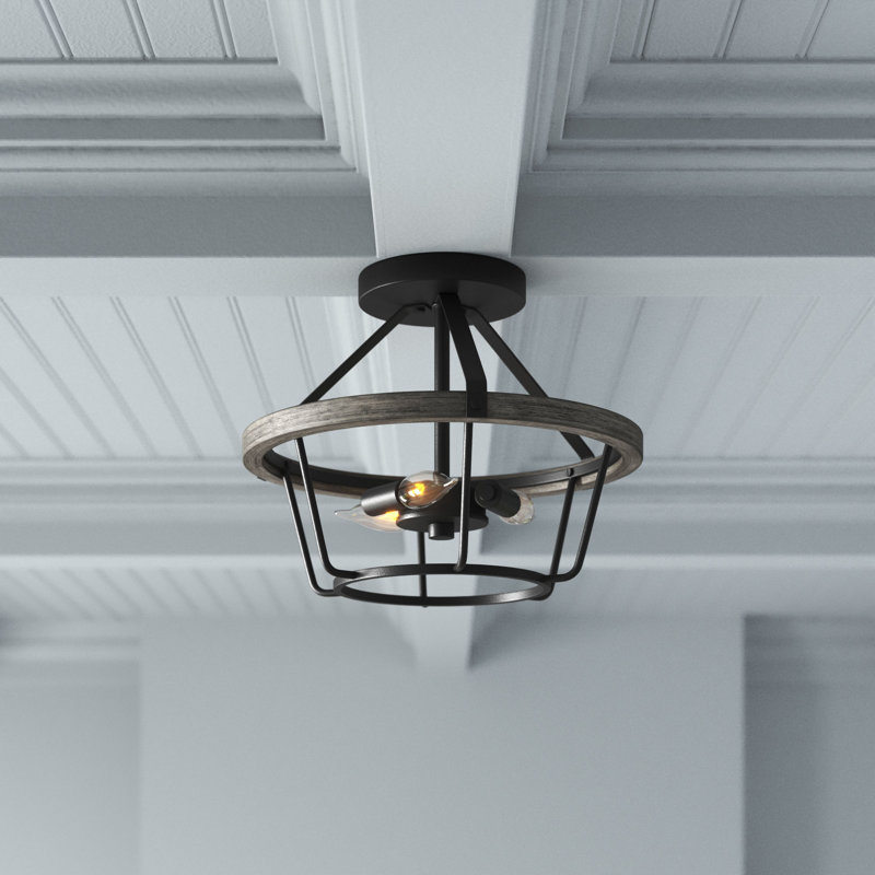 Plafonnier semi-encastré 3 lumières 12,5 po Baptiste, Chêne gris