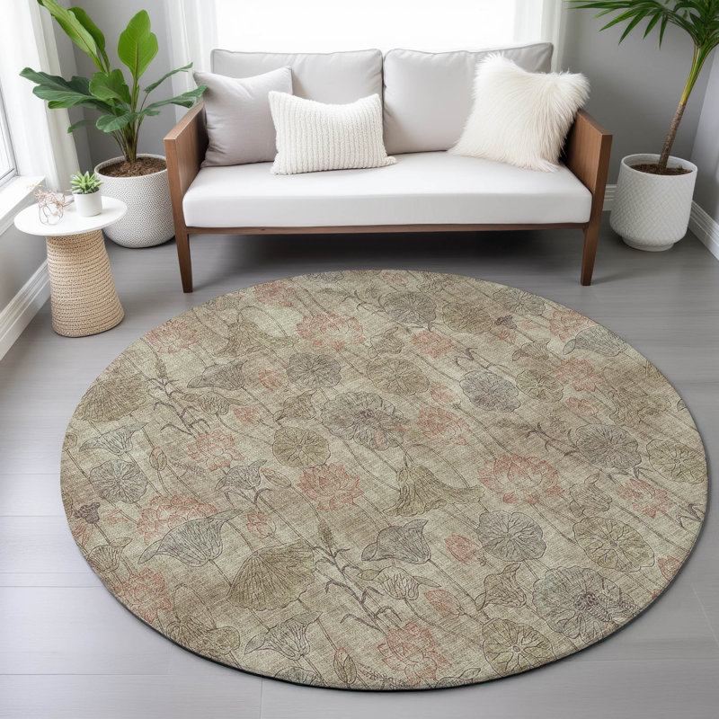 Machine Washable Indoor/Outdoor Kimberlin ACN2128 Floral Rug, Round 8'
