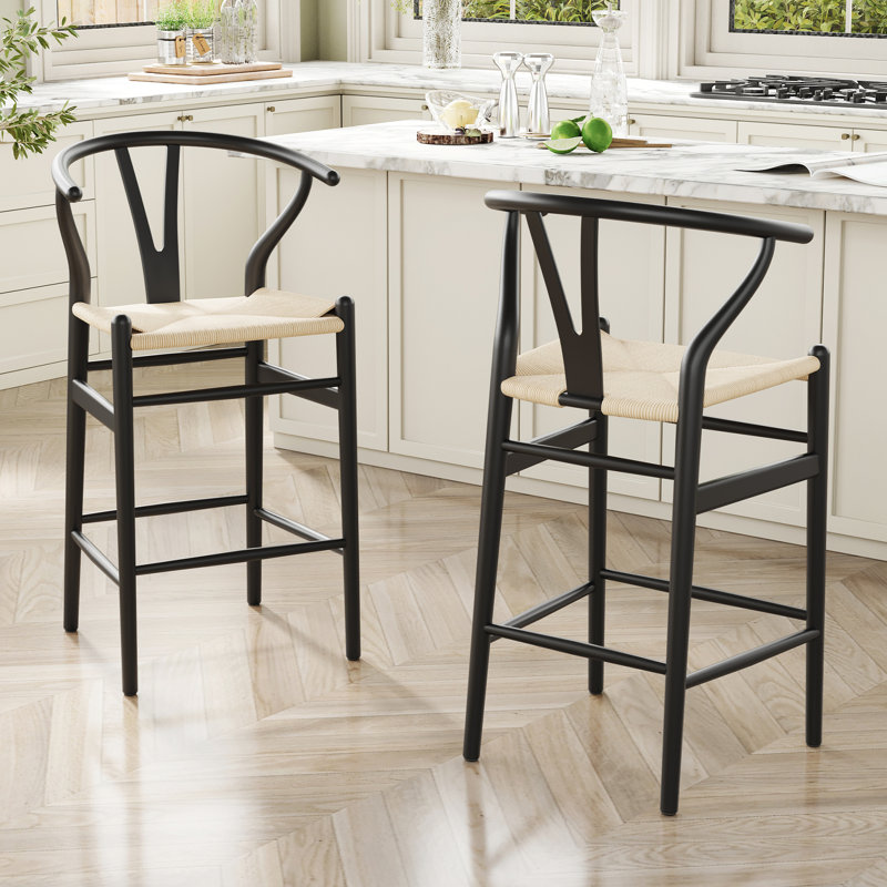 Margo 26.7" Counter Stool with Solid Wood Frame, Beige/Black