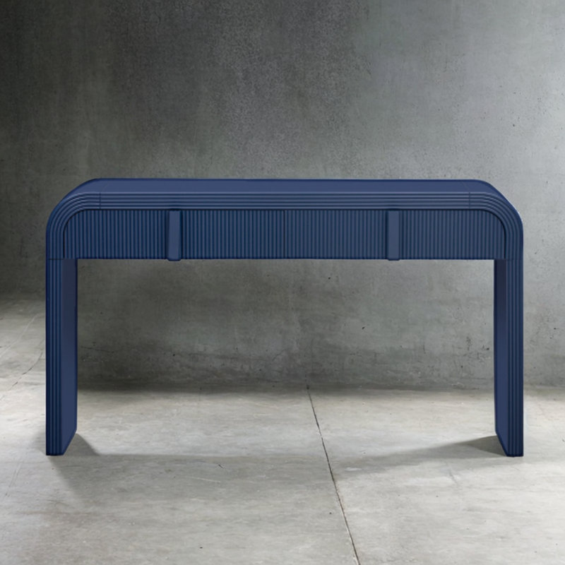 Modern Console Table With 2 Grooved Drawers, Soft Rounded Curves, Glossy Durable Surface, And Adjustable Foot Pads For Stability, Ideal For Living Room And Entryway