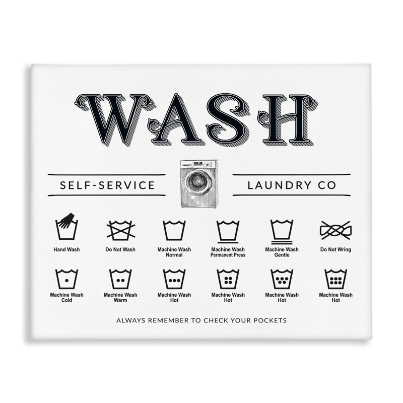 Wash Cycles Instructions Canvas, design par lettré et doublé, H 16 po x l 20 po
