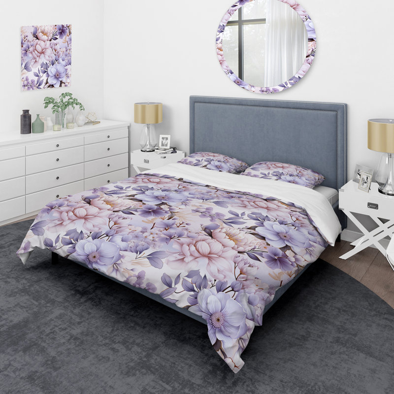 Literie éthérée à motif floral victorien II, Housse de couette pour grand lit et 2 taies décor