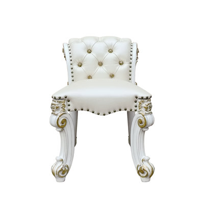 Synthetic Leather & Antique Pearl Finish Vanity Stool by Bloomsbury Market