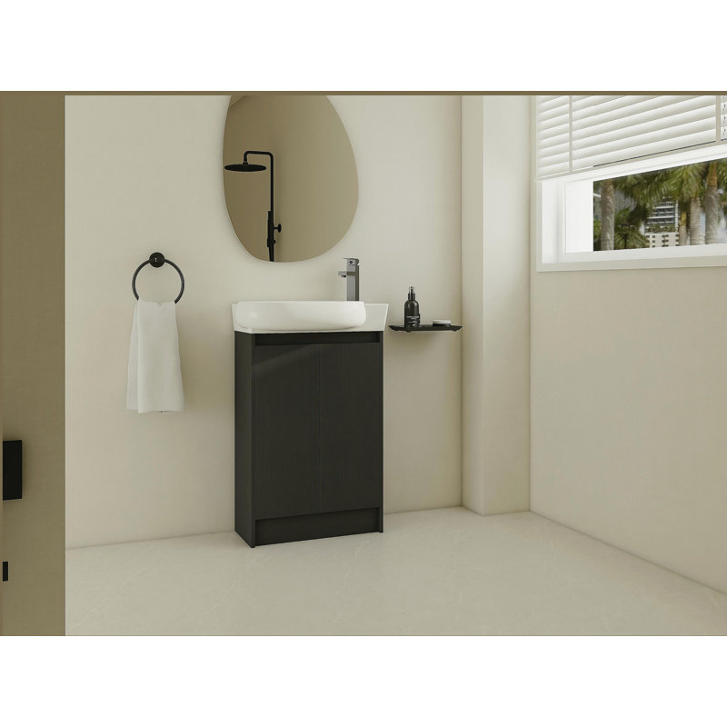 Meuble-lavabo autoportant de 23 po avec lavabo et portes, Noir châtaignier