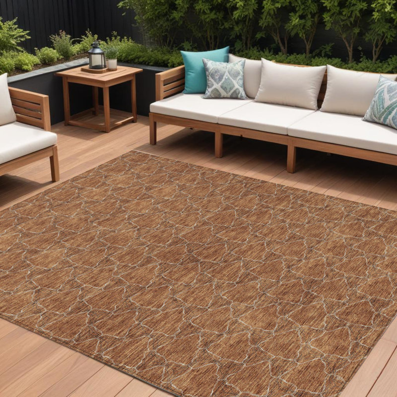 Tapis géométrique lavable intérieur / extérieur orange 10 pi x 14 pi