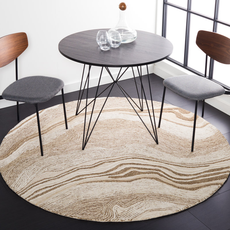 Kriner Hand Tufted New Zealand Wool Abstract Rug, Round 6'